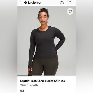 size 2 black lululemon swiftly long sleeve